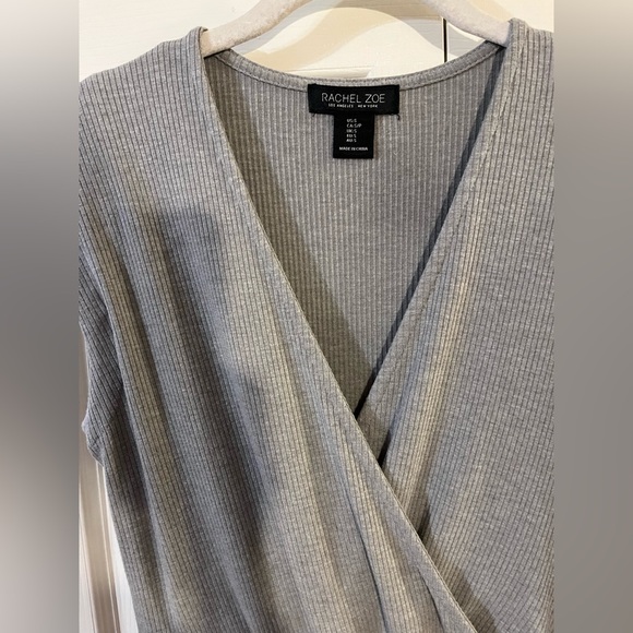 Rachel Zoe LA NY V-Neck Maxi Dress Adjustable Side Slit & Ruching Grey Size S - Picture 4 of 11